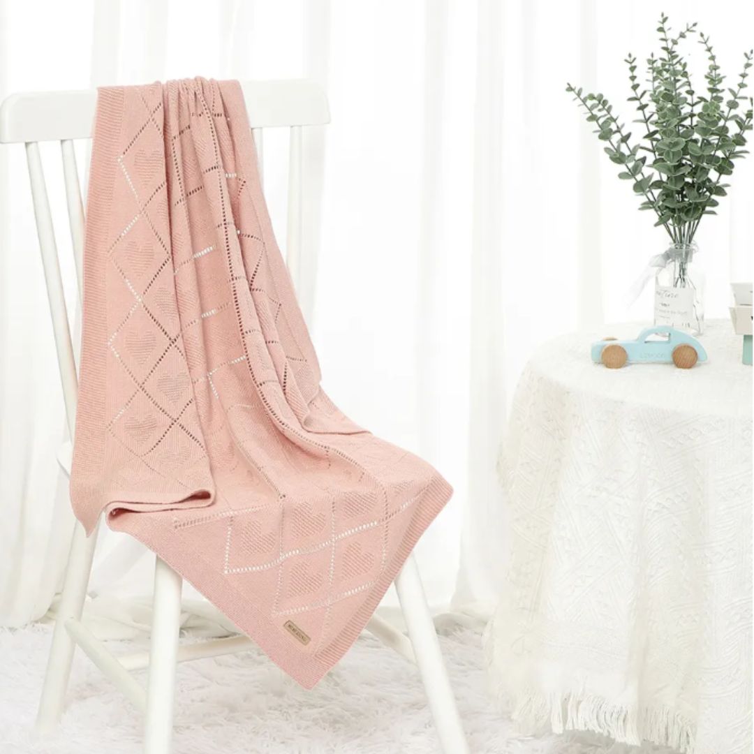 Couverture bébé tricot Cœurs