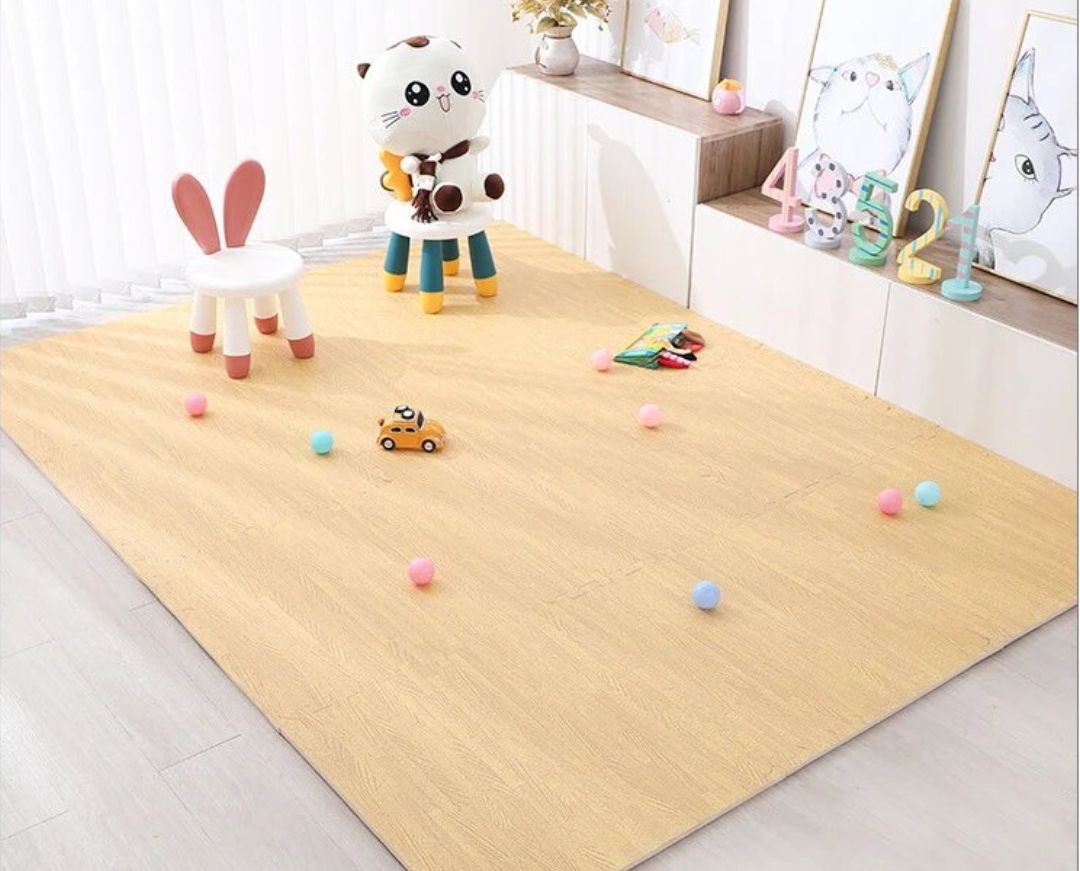 Tapis de puzzle imitation bois Gris/Beige - Bebe Pingouin