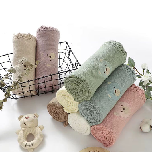 Couverture bébé tricot Ours