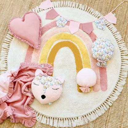 Tapis chambre enfant | Arc - en - Ciel Rose Jaune - Bebe Pingouin