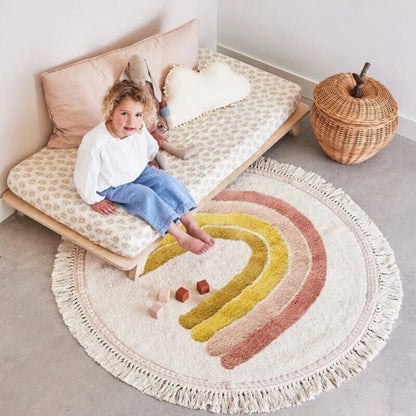 Tapis chambre enfant | Arc - en - Ciel Rose Jaune - Bebe Pingouin