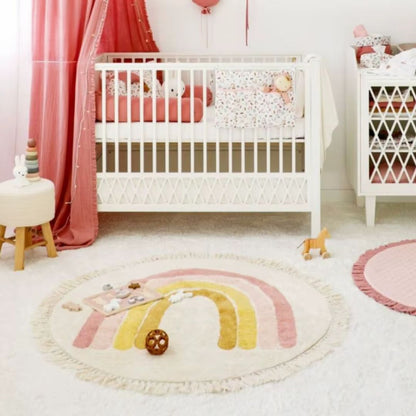 Tapis chambre enfant | Arc - en - Ciel Rose Jaune - Bebe Pingouin