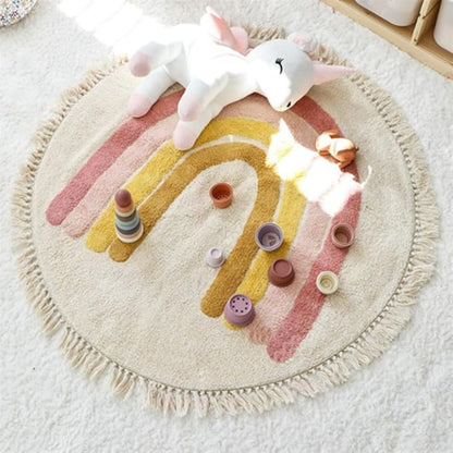 Tapis chambre enfant | Arc - en - Ciel Rose Jaune - Bebe Pingouin