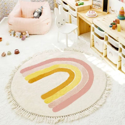 Tapis chambre enfant | Arc - en - Ciel Rose Jaune - Bebe Pingouin