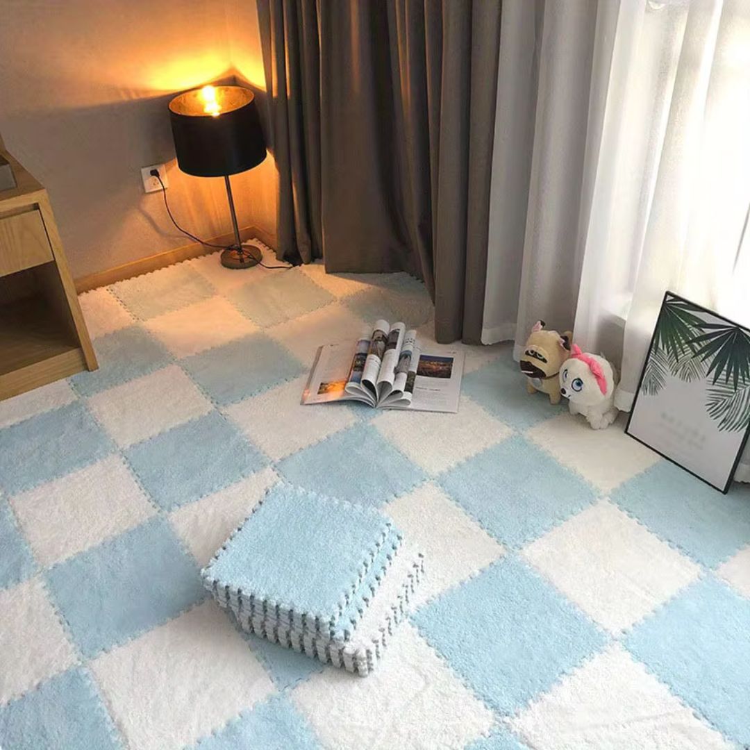 Tapis chambre enfant Bleu et Blanc - Bebe Pingouin
