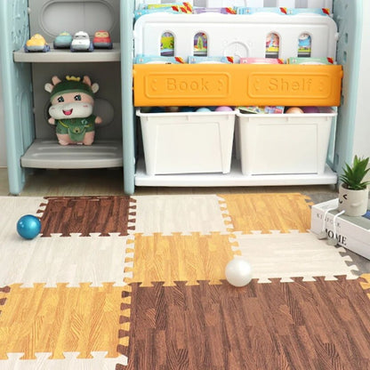 Tapis de puzzle imitation bois Gris/Beige - Bebe Pingouin