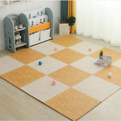 Tapis de puzzle imitation bois Gris/Beige - Bebe Pingouin