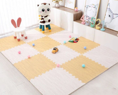 Tapis de puzzle imitation bois Gris/Beige - Bebe Pingouin