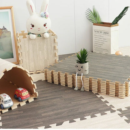Tapis de puzzle imitation bois Gris/Beige - Bebe Pingouin