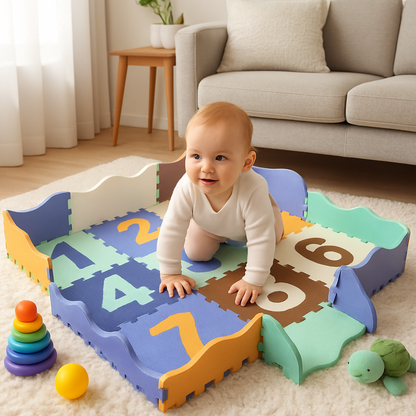 Tapis mousse puzzle rebord bébé