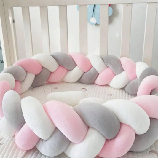 Tour de lit bébé gris rose blanc